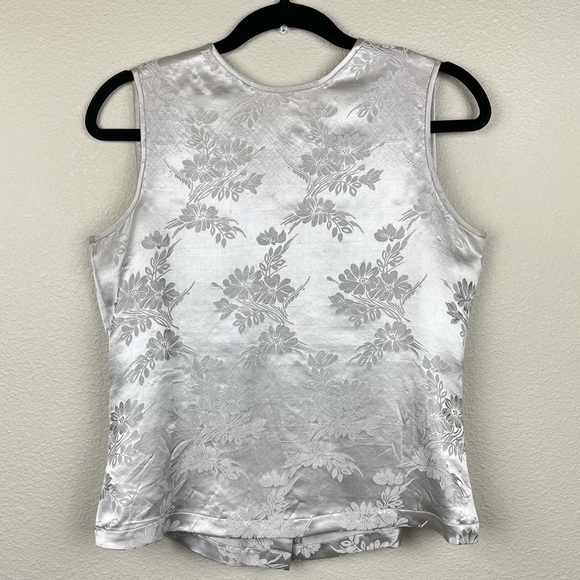 Vintage Tops - VTG Allison Taylor 100% Silk Silver Floral High Neck Blouse Sleeveless Tank Top
